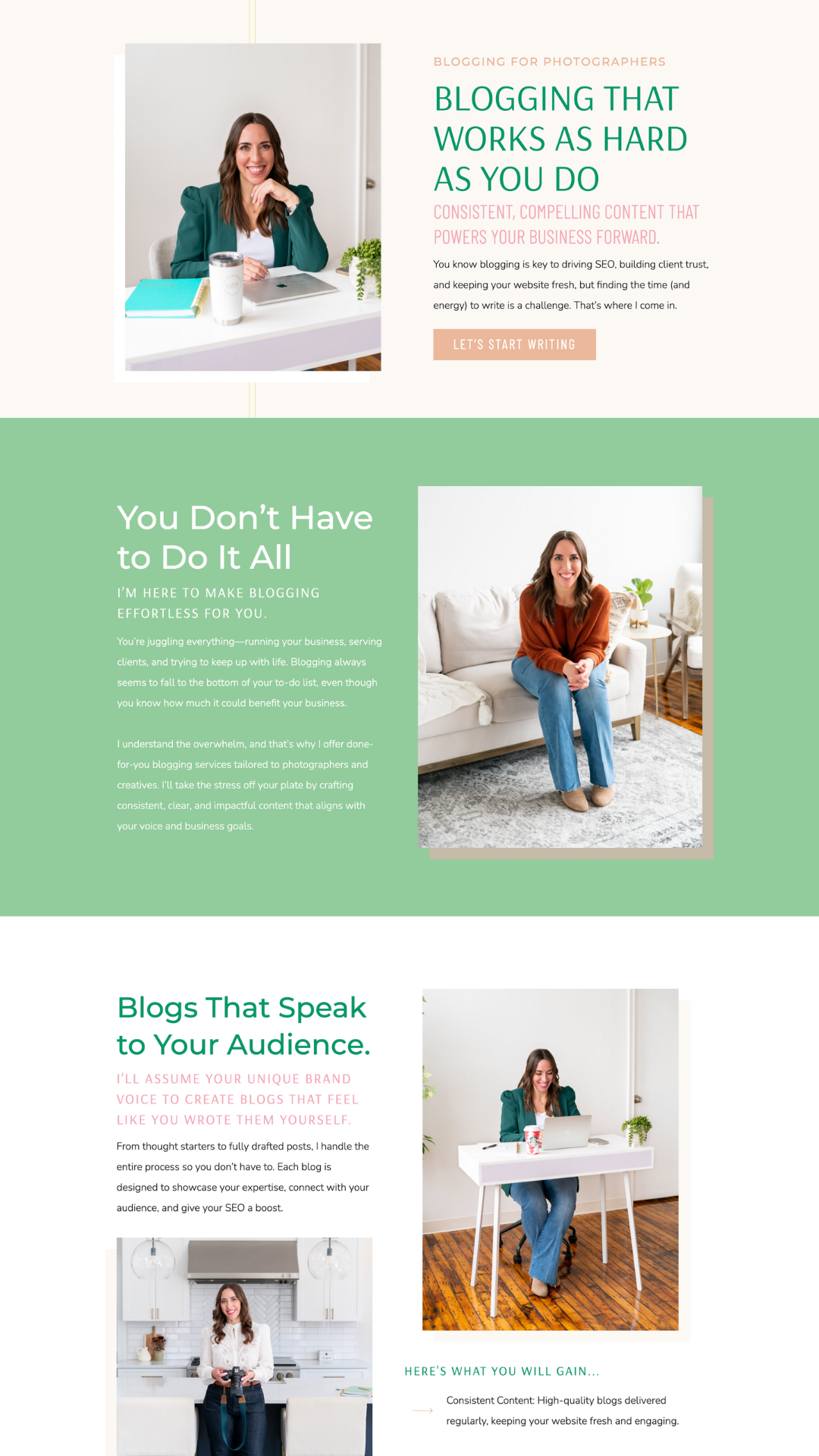 blogging services for photographers by a brand photographer service page