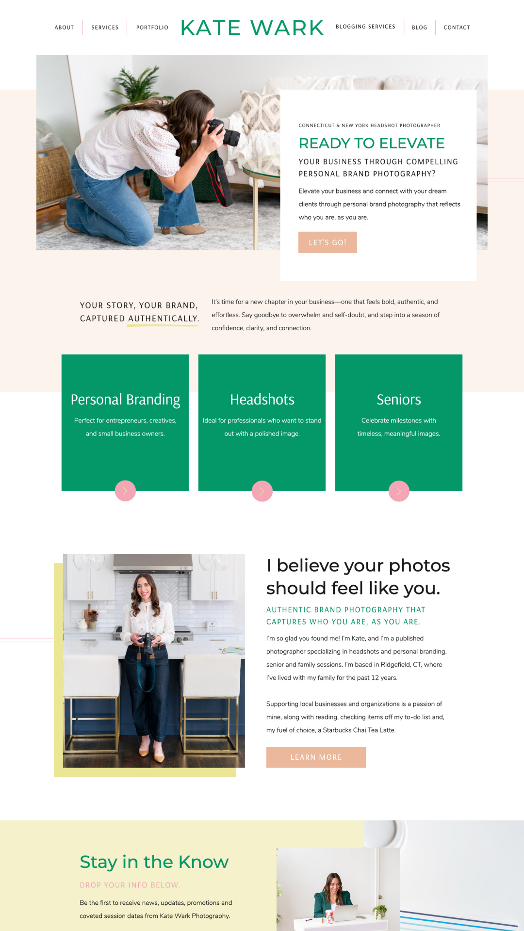 home page website design for a brand photographer